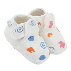 Baby Unisex Muslin Velcro White Booties-BT5487