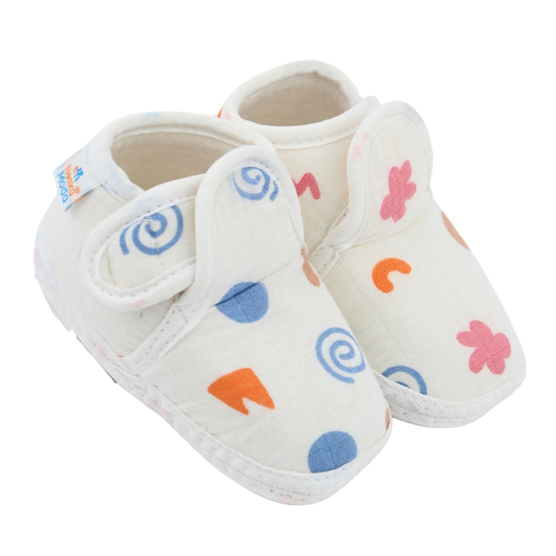 Baby Unisex Muslin Velcro White Booties-BT5487