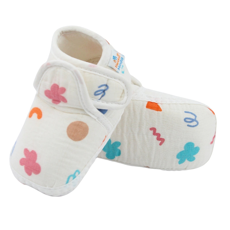 Baby Unisex Muslin Velcro White Booties-BT5487