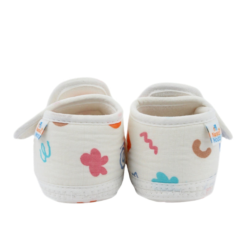 Baby Unisex Muslin Velcro White Booties-BT5487