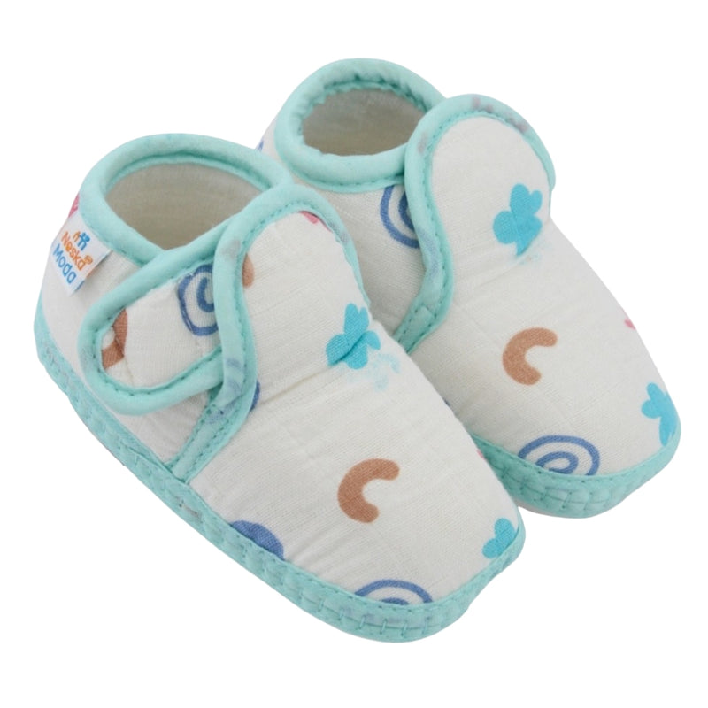 Baby Unisex Muslin Velcro Mint Blue Booties-BT5488