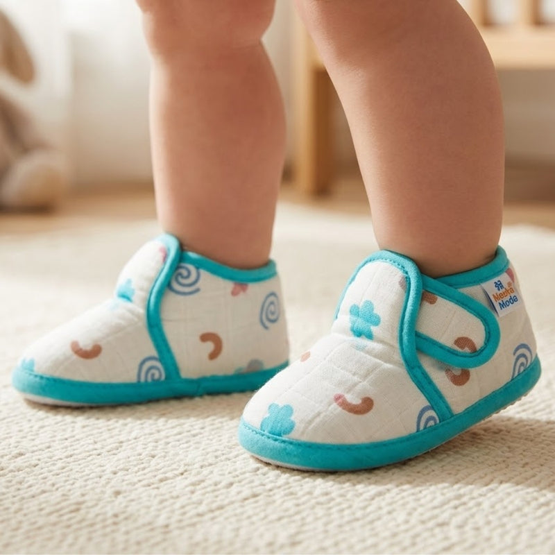 Baby Unisex Muslin Velcro Mint Blue Booties-BT5488