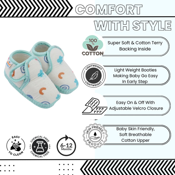 Baby Unisex Muslin Velcro Mint Blue Booties-BT5488