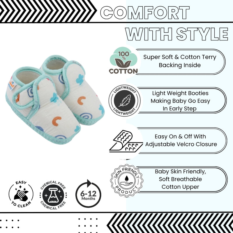 Baby Unisex Muslin Velcro Mint Blue Booties-BT5488