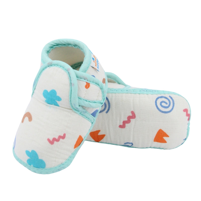 Baby Unisex Muslin Velcro Mint Blue Booties-BT5488