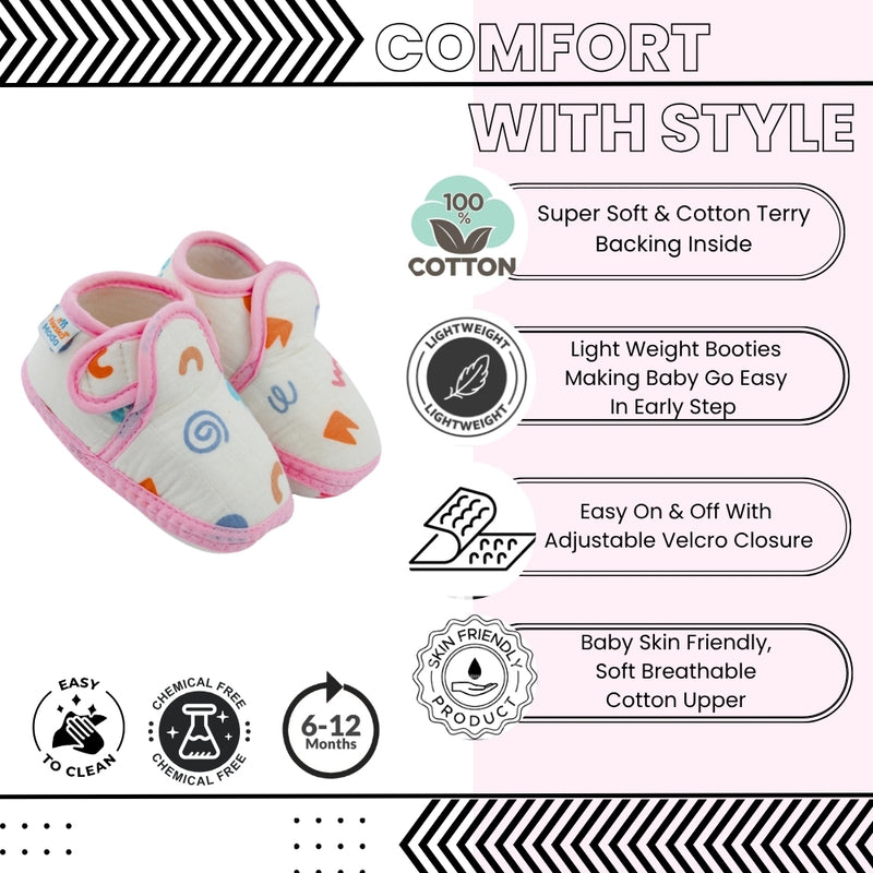 Baby Unisex Muslin Velcro Pink Booties-BT5489