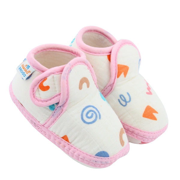 Baby Unisex Muslin Velcro Pink Booties-BT5489