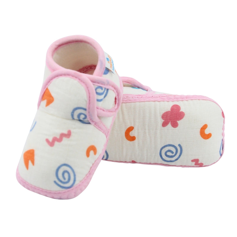 Baby Unisex Muslin Velcro Pink Booties-BT5489