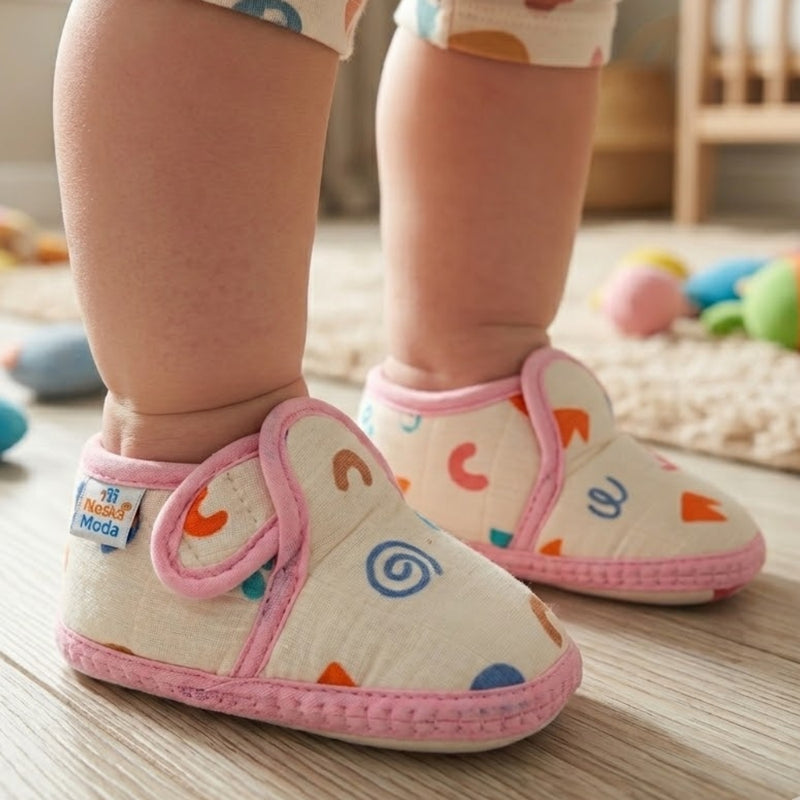 Baby Unisex Muslin Velcro Pink Booties-BT5489
