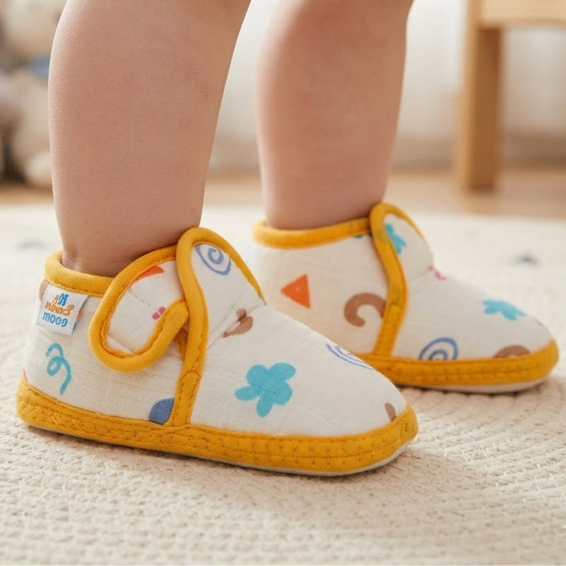 Baby Unisex Muslin Velcro Yellow Booties-BT5490