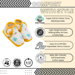 Baby Unisex Muslin Velcro Yellow Booties-BT5490