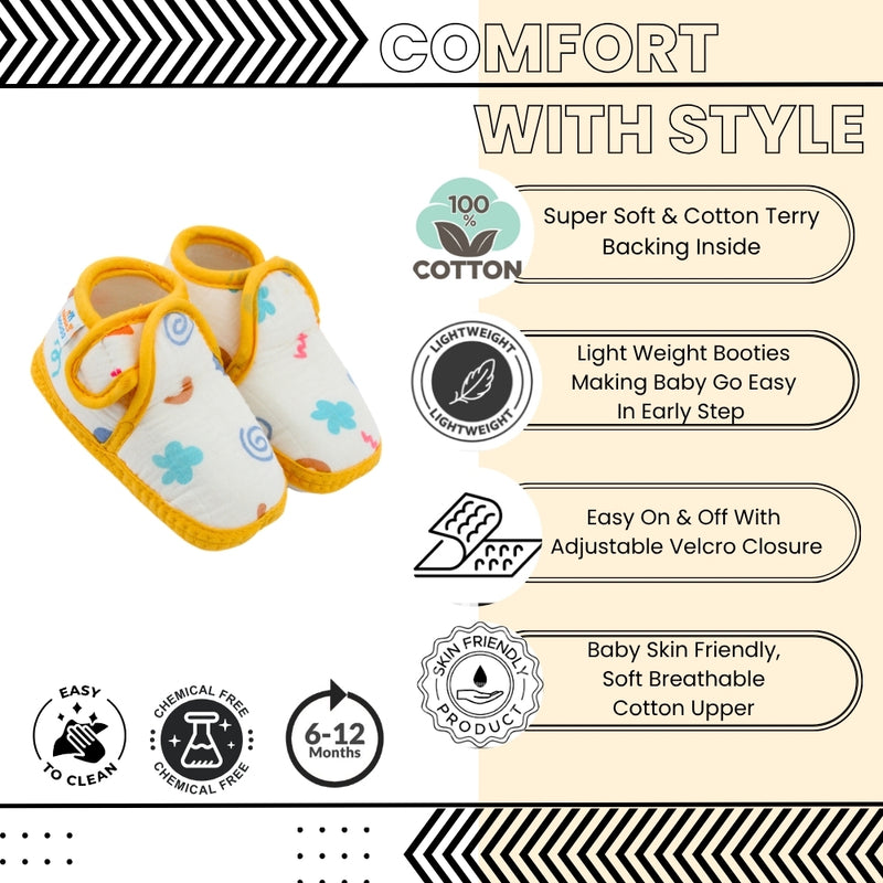 Baby Unisex Muslin Velcro Yellow Booties-BT5490