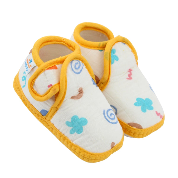 Baby Unisex Muslin Velcro Yellow Booties-BT5490