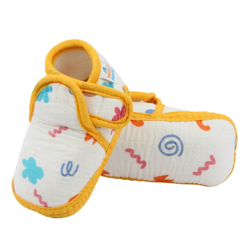 Baby Unisex Muslin Velcro Yellow Booties-BT5490