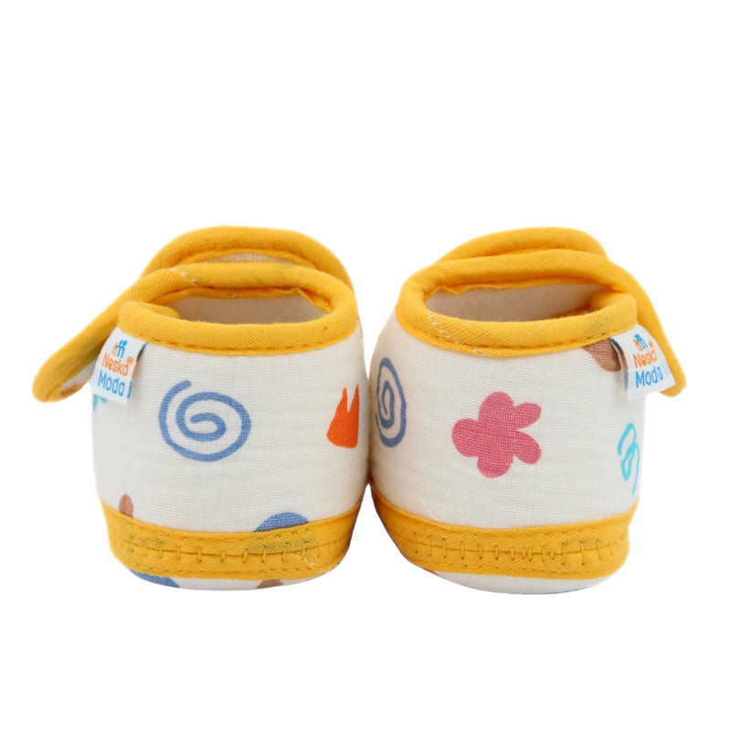 Baby Unisex Muslin Velcro Yellow Booties-BT5490