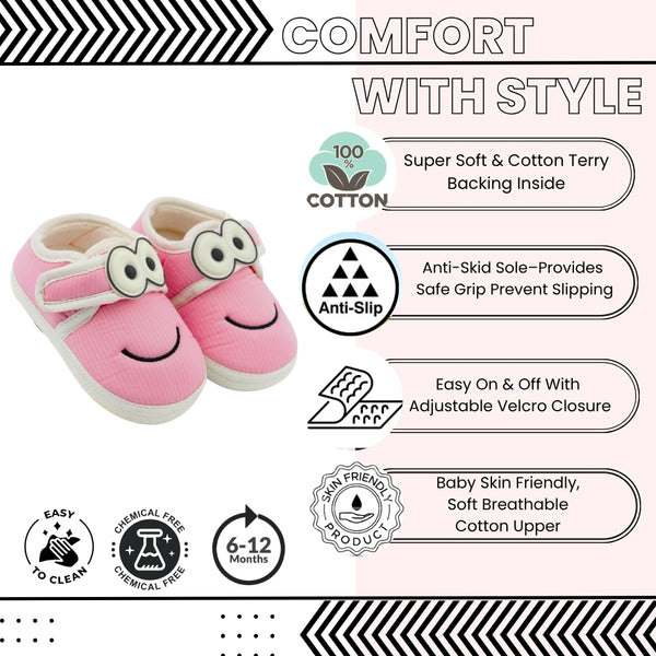 Baby Unisex Cotton Minions Smile Face Pink,White Velcro Shoe-BT5492