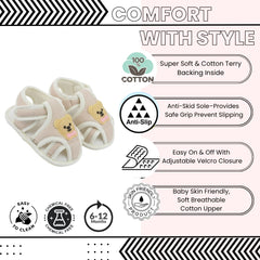 Baby Unisex Cotton Bear Face Brown,White Velcro Sandal-BT5493
