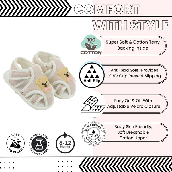 Baby Unisex Cotton Bear Face Brown,White Velcro Sandal-BT5493