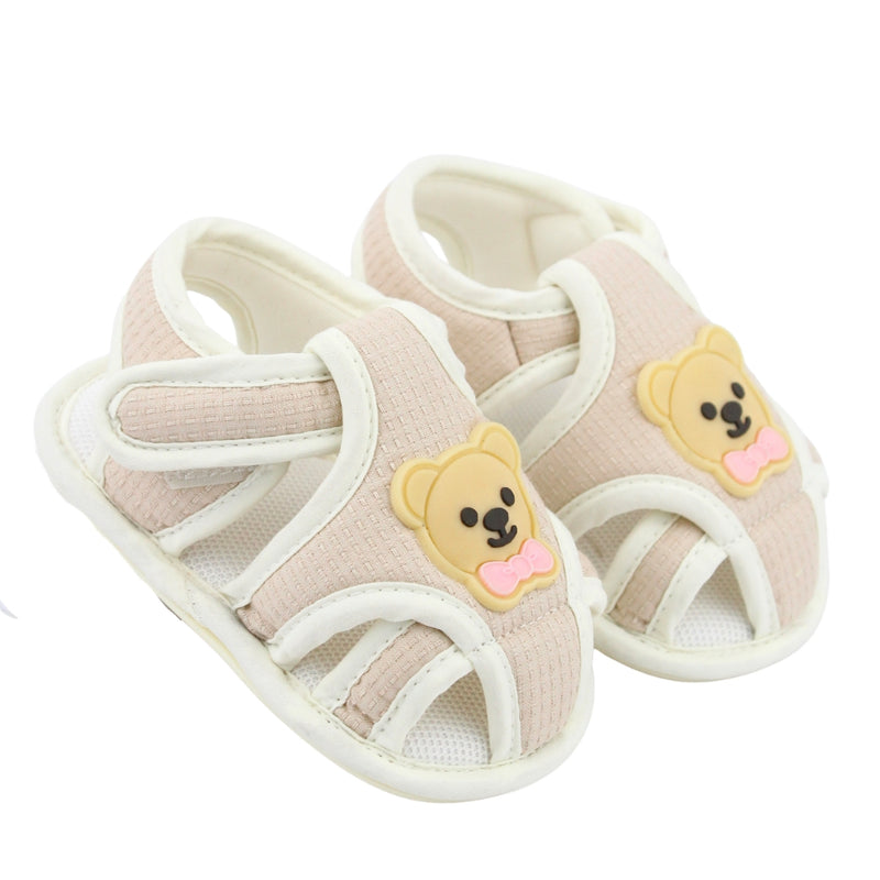 Baby Unisex Cotton Bear Face Brown,White Velcro Sandal-BT5493