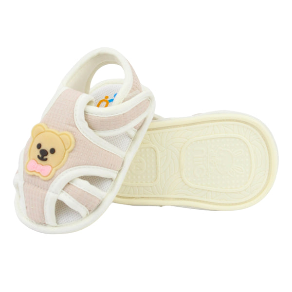 Baby Unisex Cotton Bear Face Brown,White Velcro Sandal-BT5493