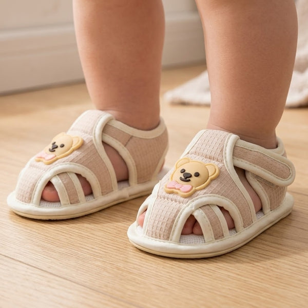 Baby Unisex Cotton Bear Face Brown,White Velcro Sandal-BT5493