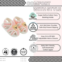 Baby Unisex Cotton Bear Face Pink,White Velcro Sandal-BT5494