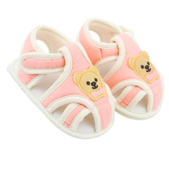 Baby Unisex Cotton Bear Face Pink,White Velcro Sandal-BT5494