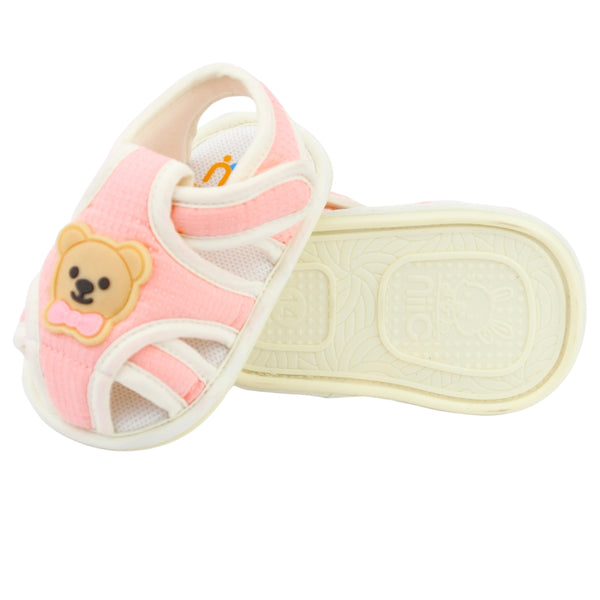 Baby Unisex Cotton Bear Face Pink,White Velcro Sandal-BT5494
