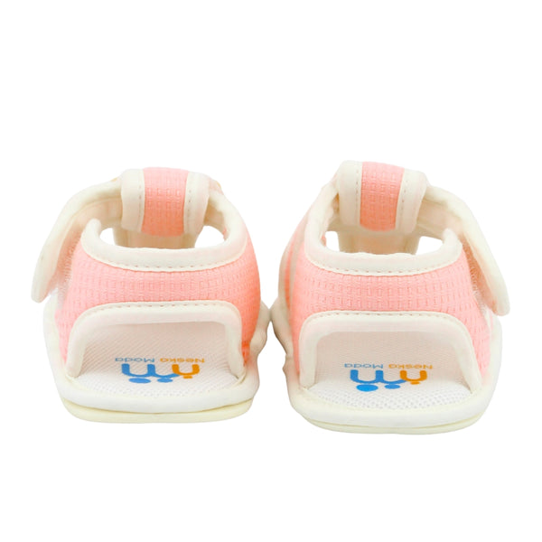 Baby Unisex Cotton Bear Face Pink,White Velcro Sandal-BT5494