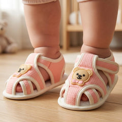 Baby Unisex Cotton Bear Face Pink,White Velcro Sandal-BT5494