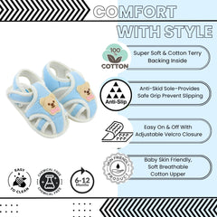 Baby Unisex Cotton Bear Face Blue,White Velcro Sandal-BT5495