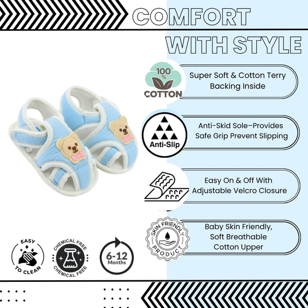 Baby Unisex Cotton Bear Face Blue,White Velcro Sandal-BT5495