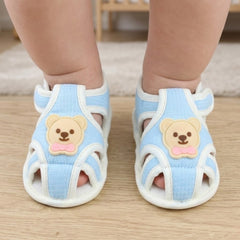 Baby Unisex Cotton Bear Face Blue,White Velcro Sandal-BT5495