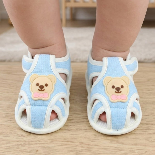 Baby Unisex Cotton Bear Face Blue,White Velcro Sandal-BT5495