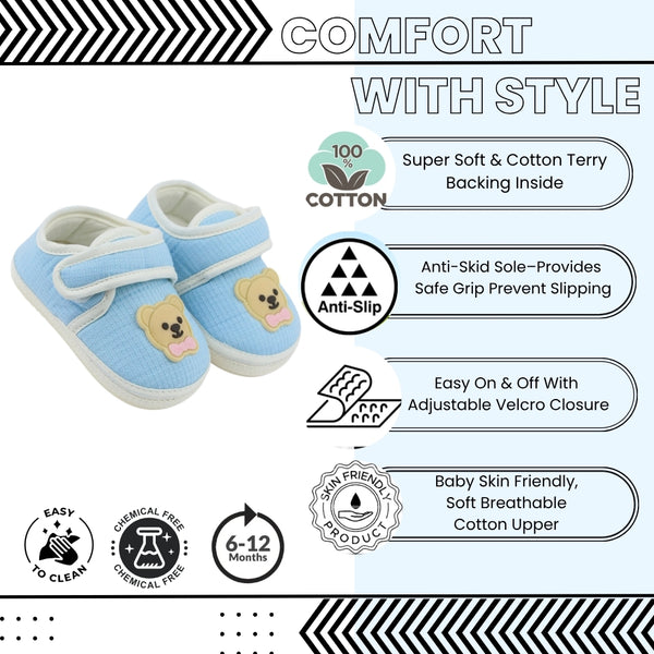 Baby Unisex Cotton Bear Face Blue,White Velcro Shoe-BT5496
