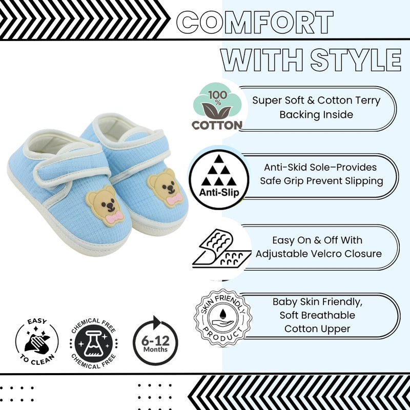 Baby Unisex Cotton Bear Face Blue,White Velcro Shoe-BT5496