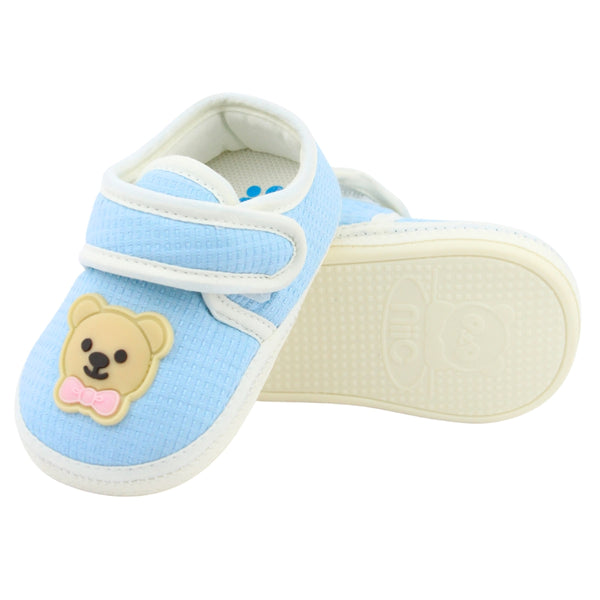 Baby Unisex Cotton Bear Face Blue,White Velcro Shoe-BT5496