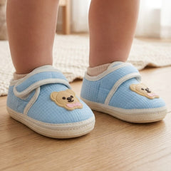 Baby Unisex Cotton Bear Face Blue,White Velcro Shoe-BT5496