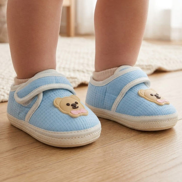 Baby Unisex Cotton Bear Face Blue,White Velcro Shoe-BT5496