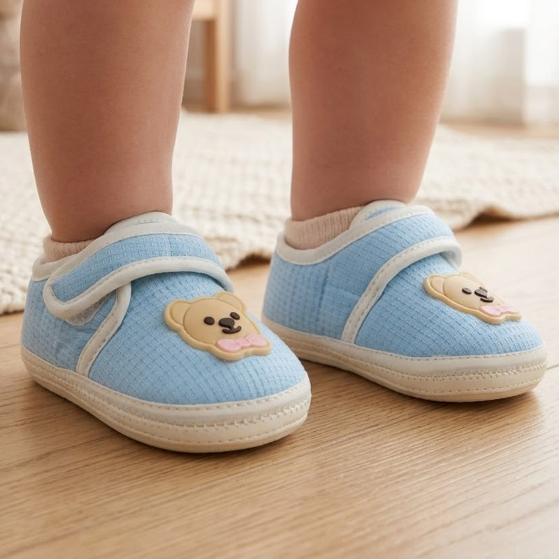 Baby Unisex Cotton Bear Face Blue,White Velcro Shoe-BT5496