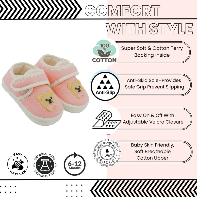 Baby Unisex Cotton Bear Face Pink,White Velcro Shoe-BT5497