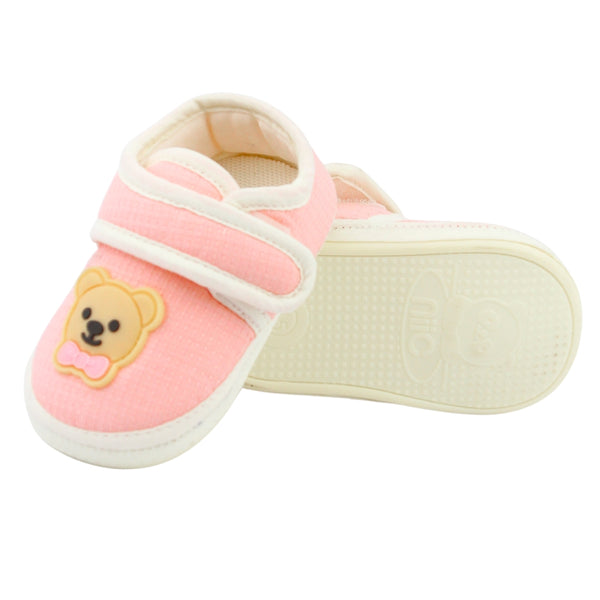 Baby Unisex Cotton Bear Face Pink,White Velcro Shoe-BT5497