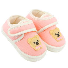 Baby Unisex Cotton Bear Face Pink,White Velcro Shoe-BT5497