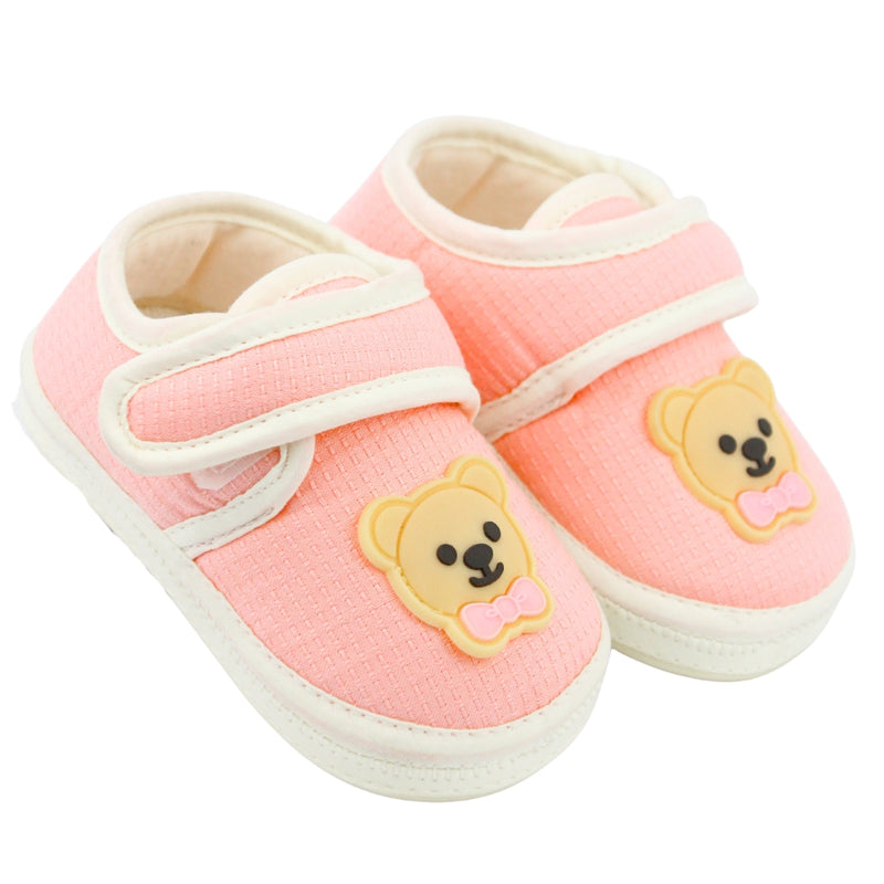 Baby Unisex Cotton Bear Face Pink,White Velcro Shoe-BT5497