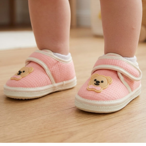 Baby Unisex Cotton Bear Face Pink,White Velcro Shoe-BT5497