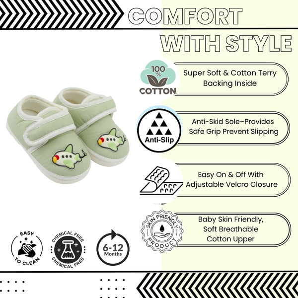 Baby Unisex Cotton Airoplane Green,White Velcro Shoe-BT5498