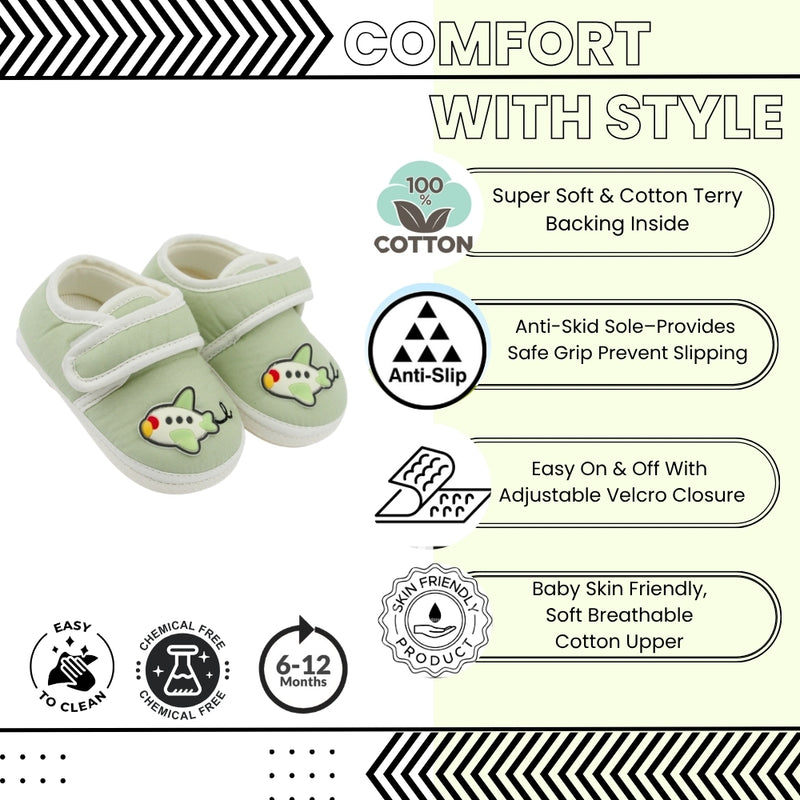 Baby Unisex Cotton Airoplane Green,White Velcro Shoe-BT5498