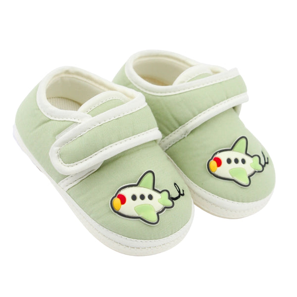 Baby Unisex Cotton Airoplane Green,White Velcro Shoe-BT5498