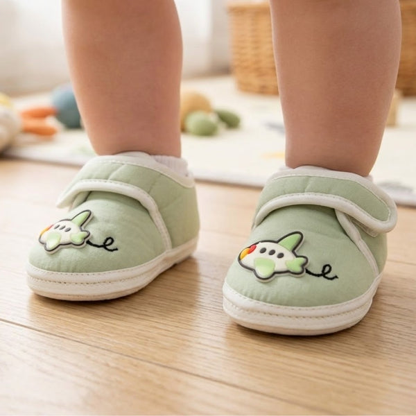 Baby Unisex Cotton Airoplane Green,White Velcro Shoe-BT5498
