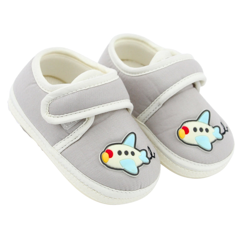 Baby Unisex Cotton Airoplane Grey,White Velcro Shoe-BT5499